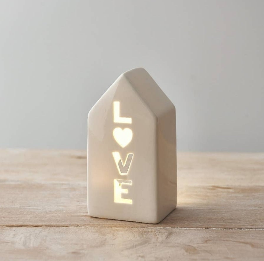 Lichthaus 2er-Set "Love" im skandinavischen Stil, inkl. LED-Teelicht