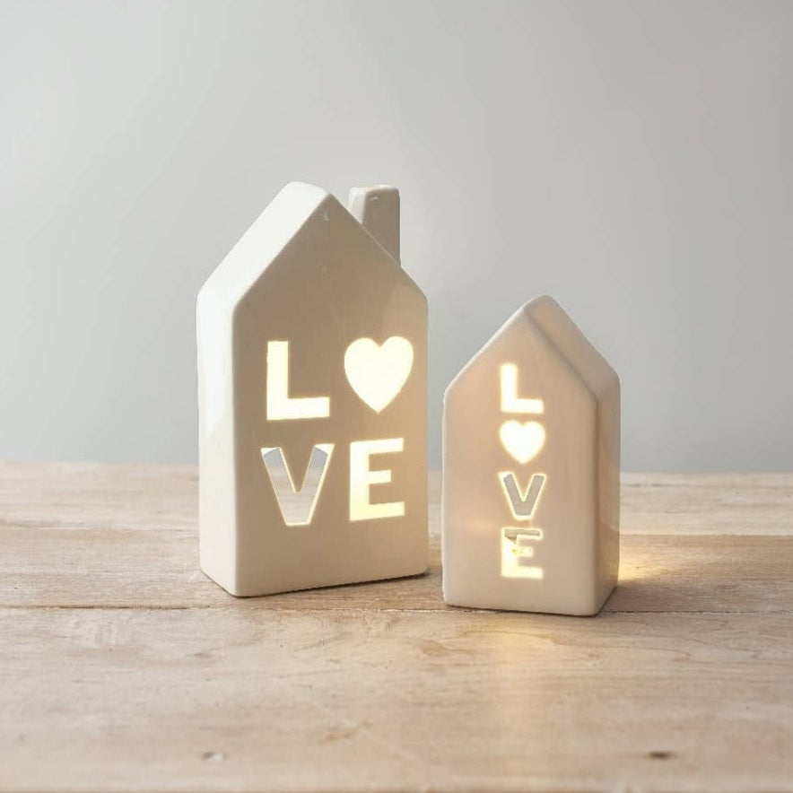 Lichthaus 2er-Set "Love" im skandinavischen Stil, inkl. LED-Teelicht