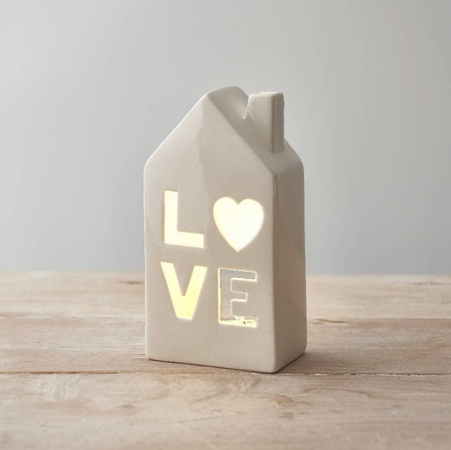 Lichthaus 2er-Set "Love" im skandinavischen Stil, inkl. LED-Teelicht