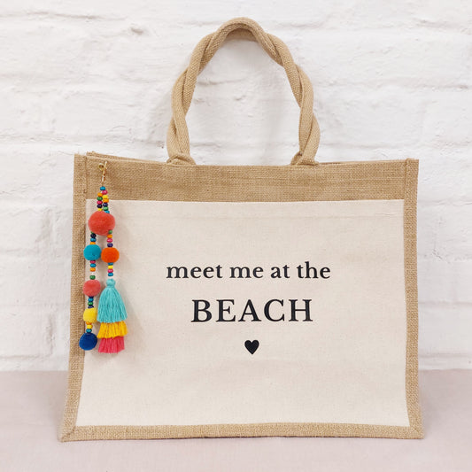 Jute Tasche "meet me at the beach" mit Anhänger