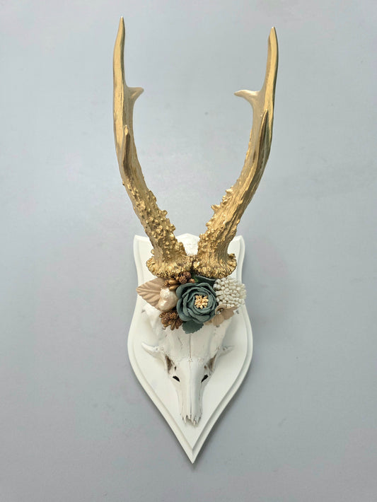 Natur Geweih "Weiß/Gold" mit Blumenkranz