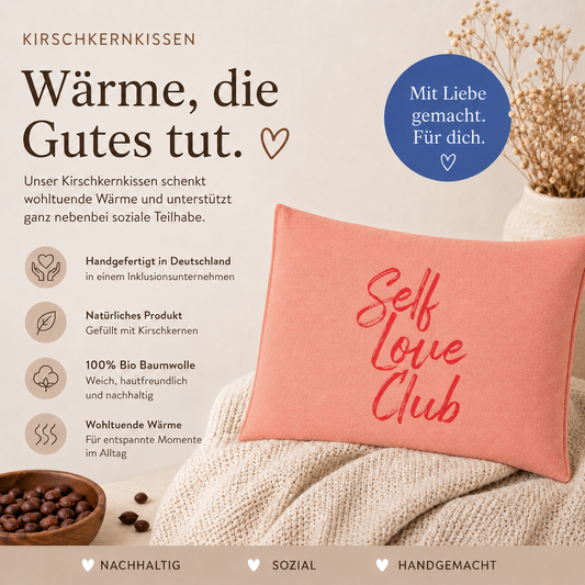 Natürliches Kirschkernkissen "Self Love Club" 100% Bio-Baumwolle