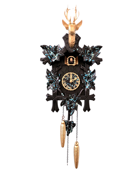 Moderne Kuckucksuhr: My "POP ART" Kuckoo - Schwarz & Blau (UNIKAT)
