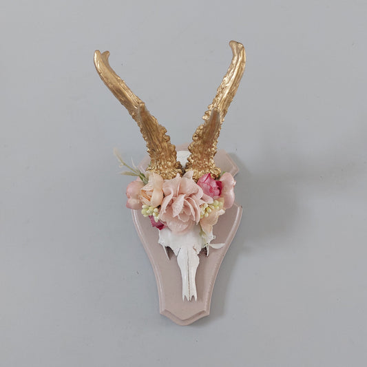 Natur Geweih "Beige & Gold" mit Blumenkranz