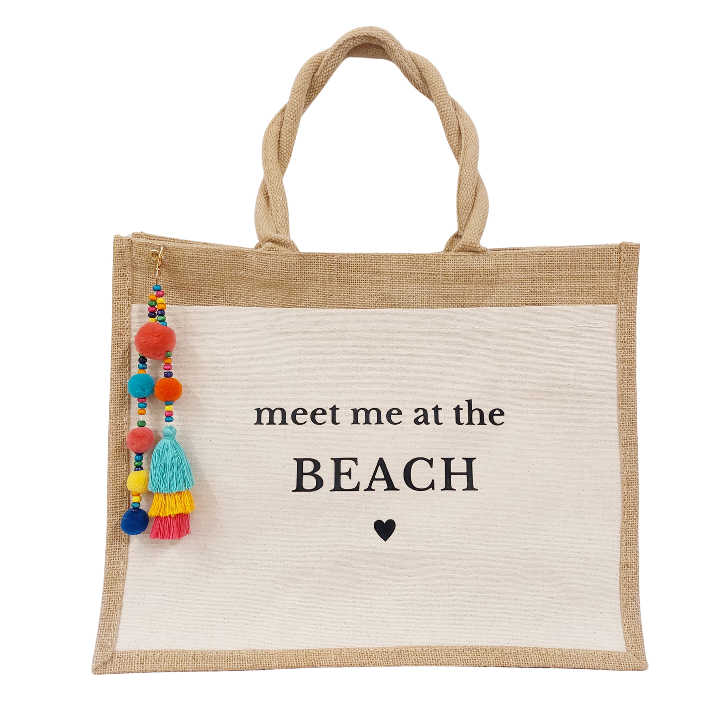 Jute Tasche "meet me at the beach" mit Anhänger