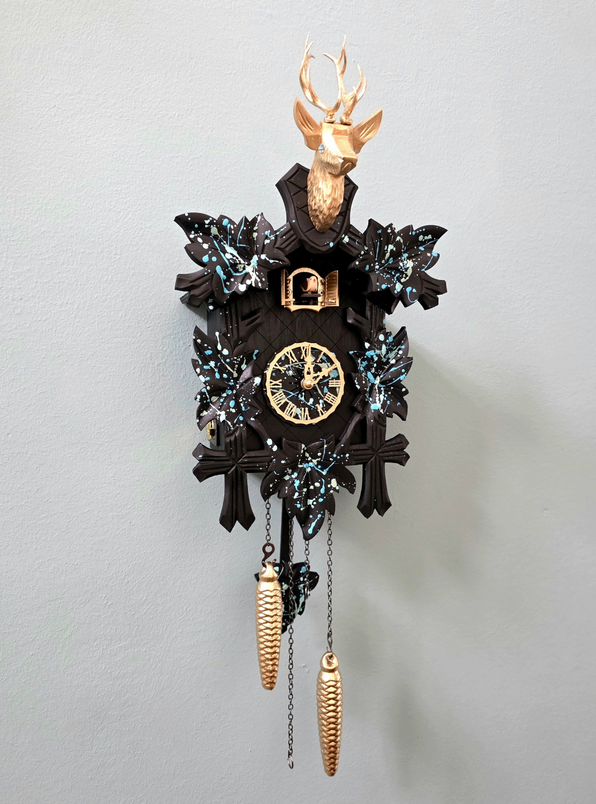 Moderne Kuckucksuhr: My "POP ART" Kuckoo - Schwarz & Blau (UNIKAT)