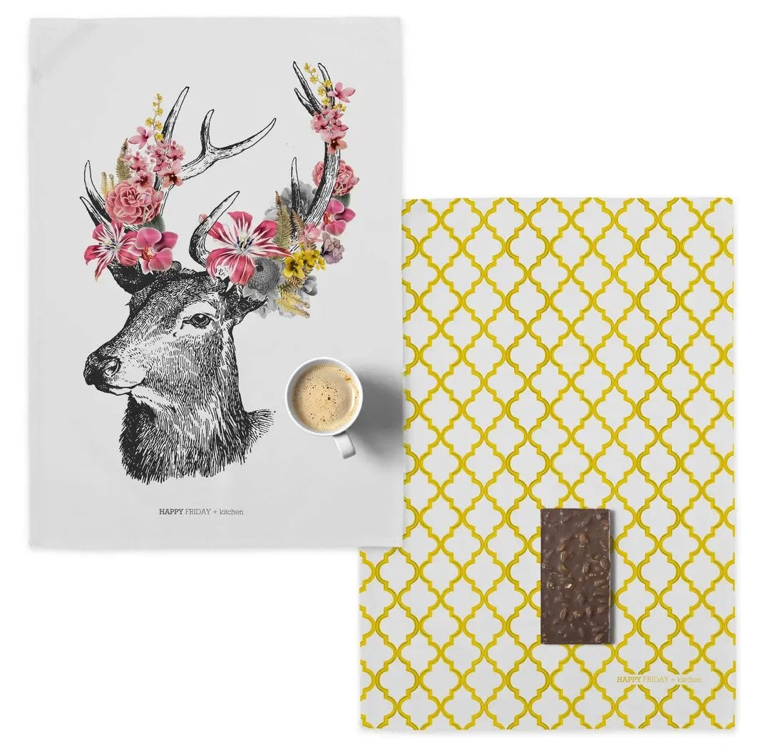 Küchentuch "Flower Deer" (im Set), 100% Baumwolle