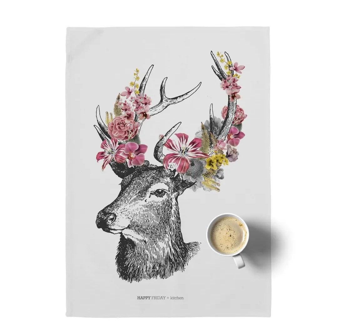 Küchentuch "Flower Deer" (im Set), 100% Baumwolle