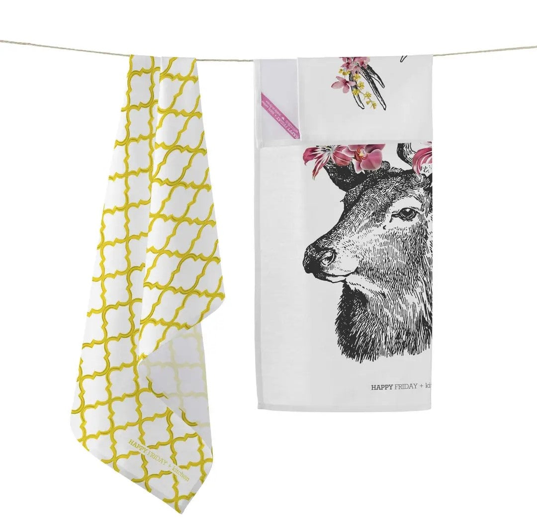 Küchentuch "Flower Deer" (im Set), 100% Baumwolle