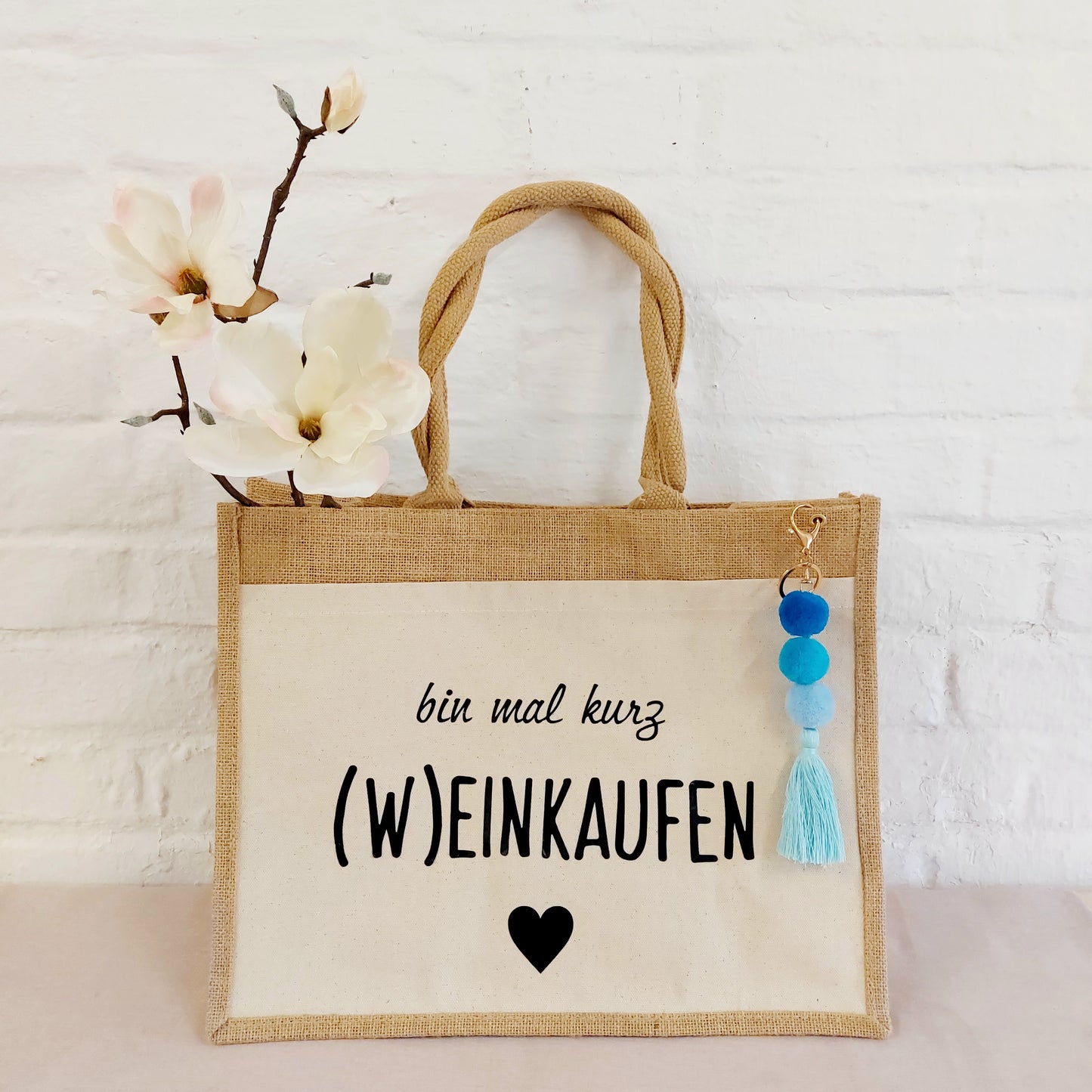 Jute Tasche "(W)einkaufen" mit Anhänger