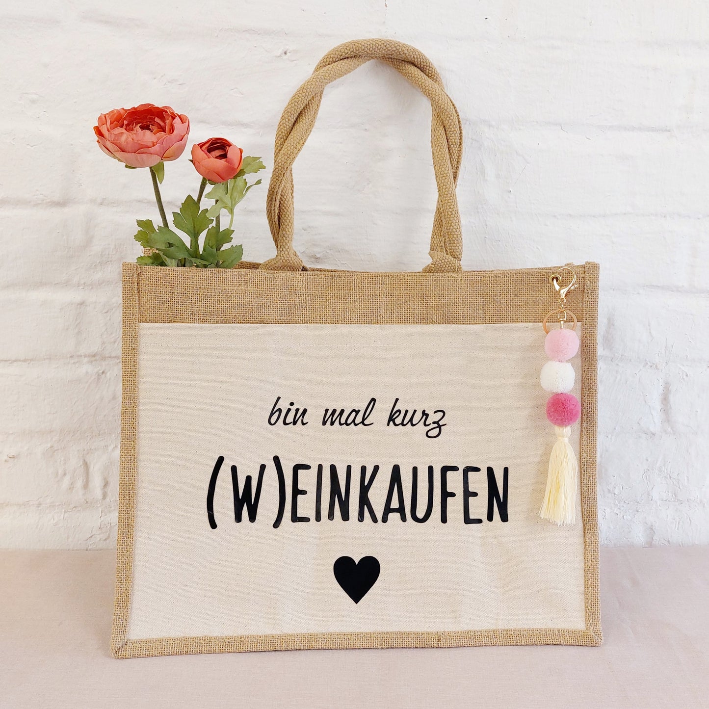 Jute Tasche "(W)einkaufen" mit Anhänger