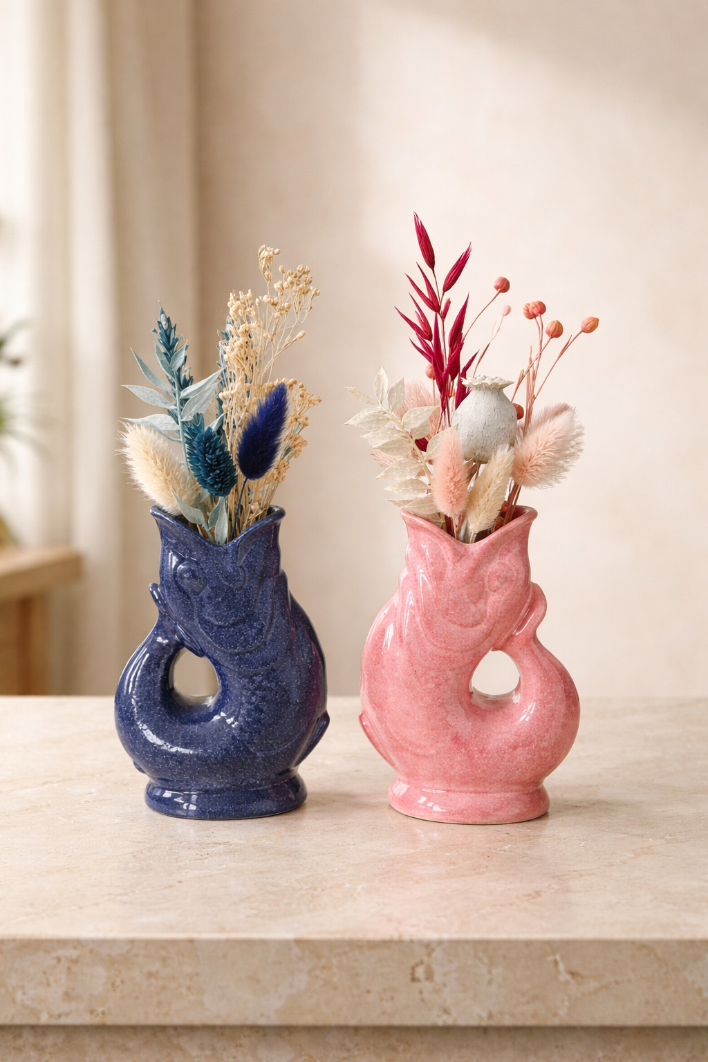 Keramik Vasen-Set "Sea" inkl. Trockenblumen