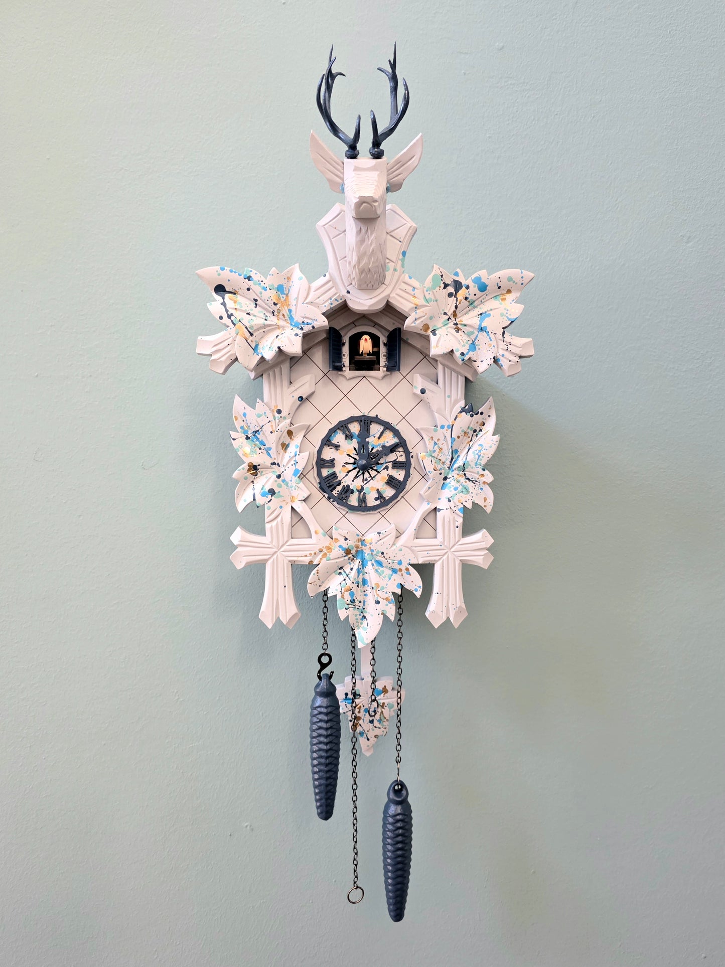 Moderne Kuckucksuhr: My "POP ART" Kuckoo - Blau (UNIKAT)